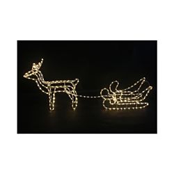 dameco Éclairage de Noël renne avec son traineau lumineux de 264 LED Outdoor, blanc chaud avec minuterie