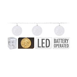 LED Batterie Lichterkette mit 10 Raffiaskugeln, 1.5m