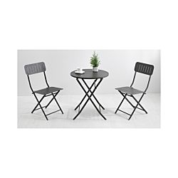 CONTINI Table de jardin ronde avec 2 chaises métal anthracite