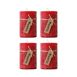 FS-STAR Set de 4 bougies Rustique 7x10cm rouge