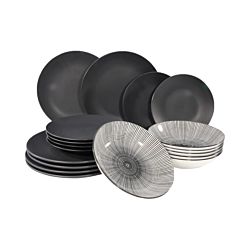 Tavola Lot de 18 pièces set de vaisselle Nagano mat noir et blanc