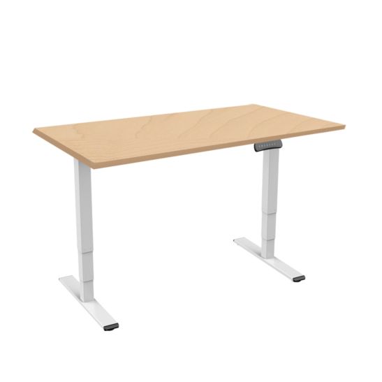 CONTINI Table de bureau réglable en hauteur 160 x 80 cm en imitation de bois d'érable / châssis blanc