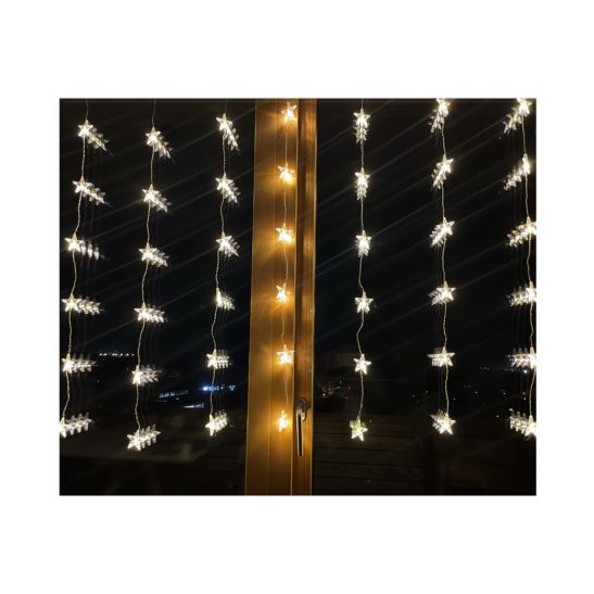 1.75x1.2m Out-Indoor 48 LED-Sterne Lichtervorhang, warm weiss, Timerfunktion