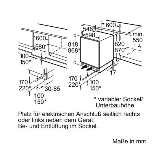 Bosch KUL15ADF0H Unterbau Kühlschrank 123 Liter