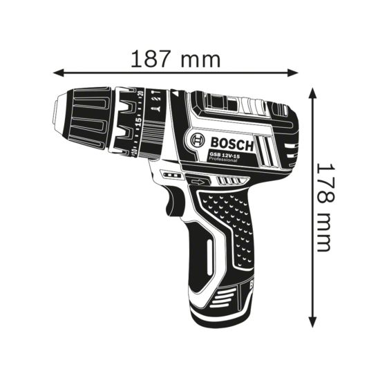 Bosch GSB 12V-15+39AC(1x2.0 1x4.0 Bag) CLC (0 601 9B6 90G)