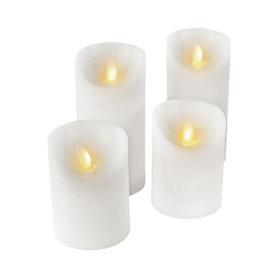 dameco Set de 4 bougies de cire LED blanc rustique