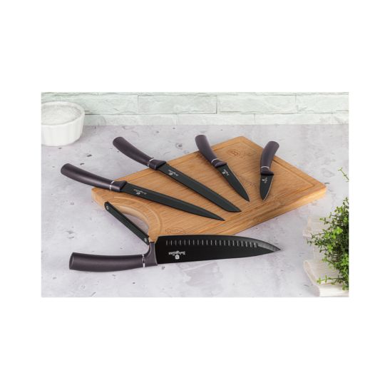 Berlinger Haus Set de couteaux et planche à découper en bambou, 6 pcs Metallic Line Carbon Pro Edition