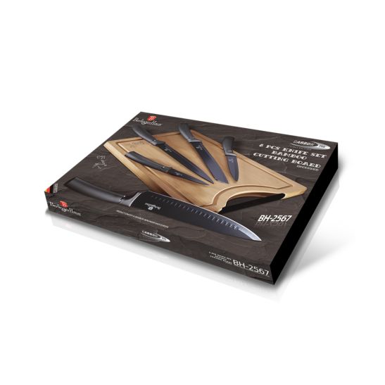 Berlinger Haus Set de couteaux et planche à découper en bambou, 6 pcs Metallic Line Carbon Pro Edition