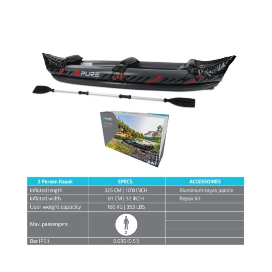 PURE 4Fun Kayak gonflable pour 2 pers. 325x81x53cm