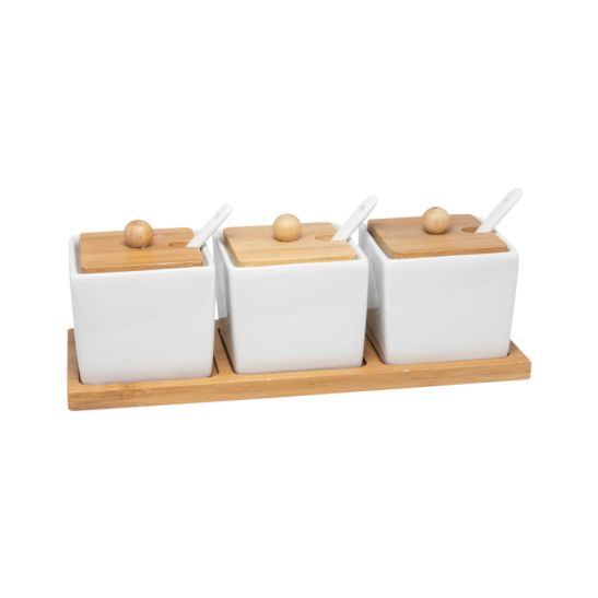 Tavola Set de récipients apéritifs avec cuillères et couvercles en bambou 10 pièces