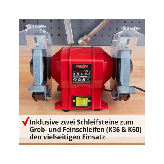 Hecht Stand Schleifmaschine 350 Watt, Schleifsteine Ø200mm, K60+K36