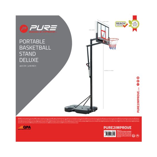 PURE2improve Panier de basket avec support portable, hauteur de 230cm à 305cm
