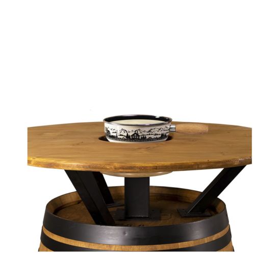 CONTINI Table haute barrique «Silvretta» en chêne avec porte et réchaud à fondue 