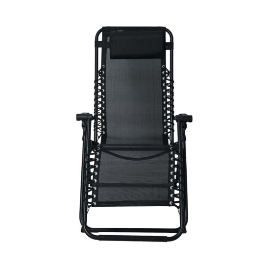 FS-STAR Chaise de jardin inclinable avec coussin pour tête, noir