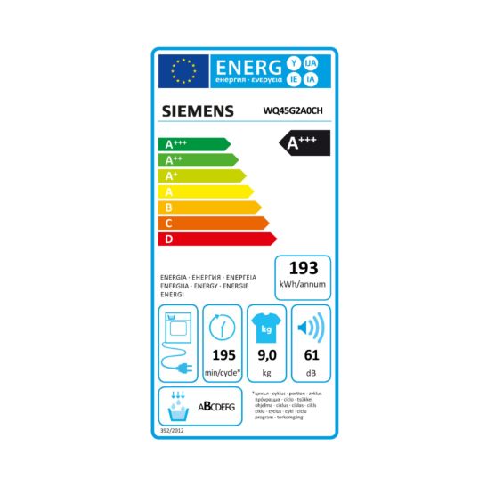 Siemens WQ45G2A0CH Sèche-linge à pompe à chaleur 9kg
